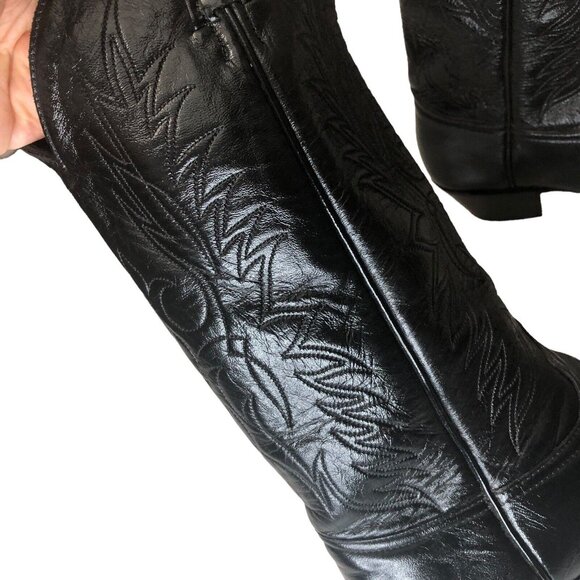 SOLS Vintage Tony Lama Shiny Black Leather Embroidered Women’s Cowboy Boots - Picture 2 of 8